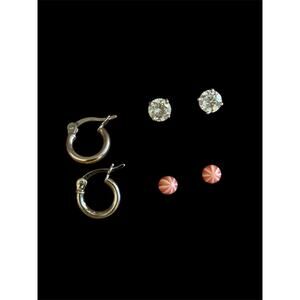 Lot Of 3 Sterling Silver Small Stud & Hoop Earrings Nose Ear 925